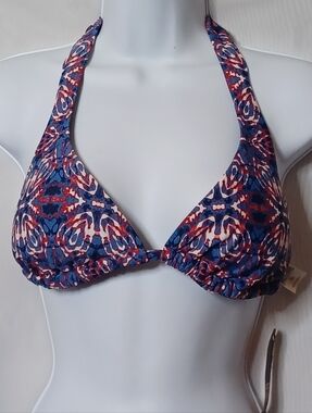Converse One Star Halter Bikini Top in Blue & Red Abstract Print. Size XL